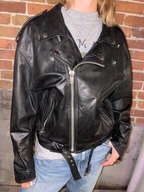 Vintage Sylvia Black Leather Motorcycle Jacket